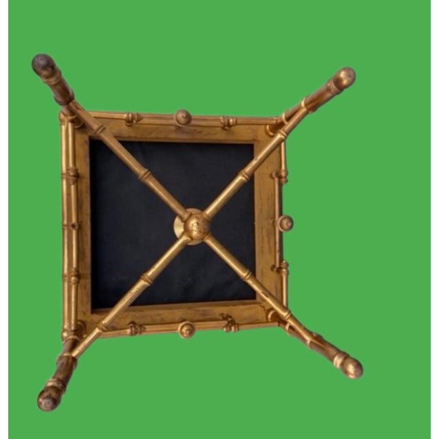 Hollywood Regency Late 19th Century French Chinoiserie Faux Bamboo Stool with Antique Gilt Finish and Needlepoint Upholstery For Sale - Image 4 of 9