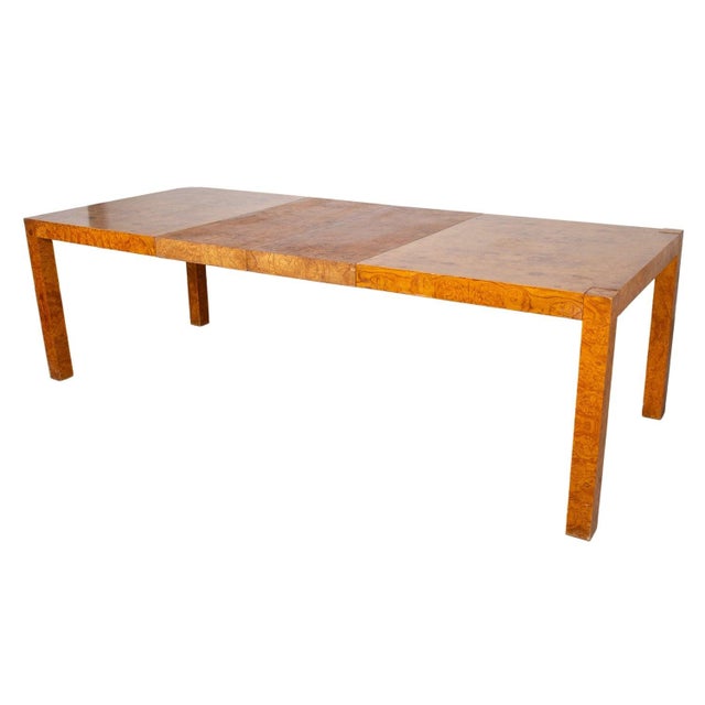 Brown Mid-Century Burl Wood Parsons Dining Table in the Style of Milo Baughman For Sale - Image 8 of 14