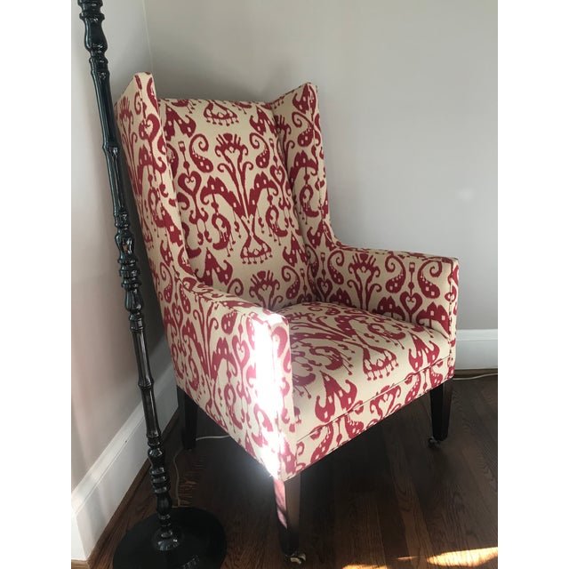 Lee Industries Red & Cream Wingback Chair Chairish