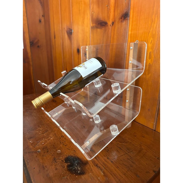 1980s Vintage Lucite and Wood Wine Rack, 1980s Modern Minimalist 8 Bottle Bar Display For Sale - Image 5 of 12