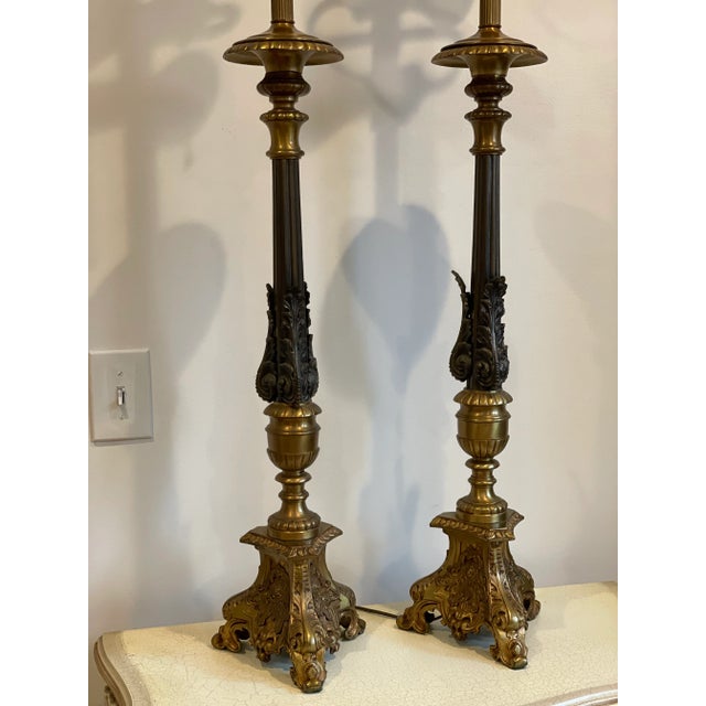 Baroque Vintage Mid 20th Century Baroque Mixed Metal Stick Lamps - a Pair For Sale - Image 3 of 8