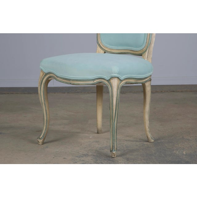 Baker Furniture French Provincial Louis XV Style Painted Dining Chairs W/ Mint Velvet - Set of 6 For Sale - Image 9 of 11