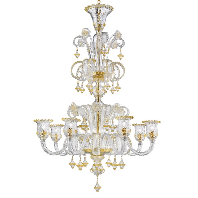 Gold Imperial Venetian "Rigadin" Murano Glass Chandelier With Gold Trimming For Sale - Image 8 of 8