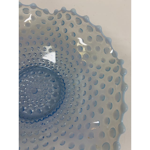Vintage Blue Opalescent Hobnail Glass Bowl With Ruffled Rim For Sale - Image 4 of 4