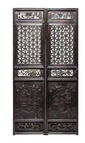 Chinese Floral Chainlink Lattice Panels, c. 1800 - A Pair