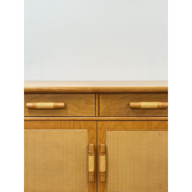 Vintage Coastal Wicker Rattan Blonde Buffet Natural Wood Two Drawer Cabinet For Sale - Image 16 of 18