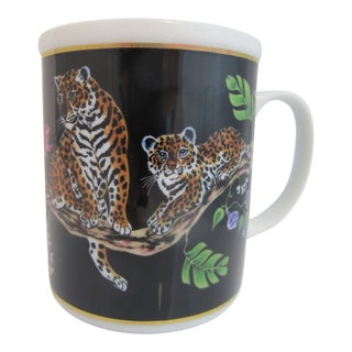 Lynn Chase Leopard Cat Design Jaguar Jungle Porcelain 24k Gold Coffee Mug Cup For Sale