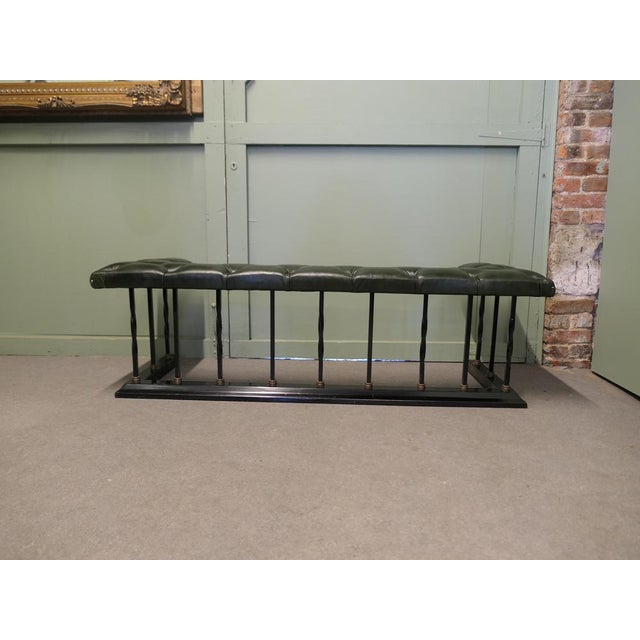 Brass and Iron Club Fender with Buttoned Leather Fire Side Seat, 1920 For Sale - Image 4 of 8