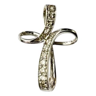 Vintage 14k White Gold Diamond Cross Pendant, Mid-20th Century For Sale