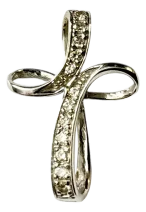 Vintage 14k White Gold Diamond Cross Pendant, Mid-20th Century