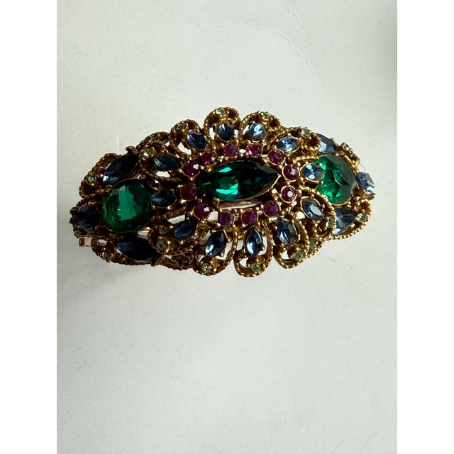 Vintage Signed Capri Demi-Parure – Multi-Layer Rhinestone Floral Dome Brooch/Pendant & Matching Hinged Cuff Bracelet For Sale - Image 4 of 12