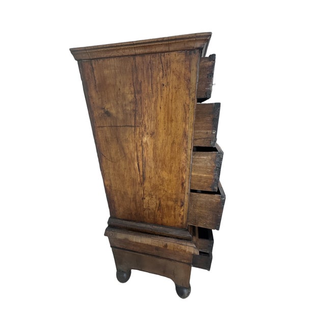 Antique William and Mary Burl Walnut Chest on Stand With Original Bronze Hardware and Cannonball Feet, Late 17th Century For Sale - Image 10 of 15
