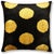 "This luxurious 20x20 inch silk velvet pillow features a bold black ground accented with luminous golden circular motifs,...