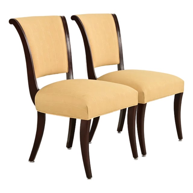 Barbara Barry for Baker Furniture Modern Regency Mahogany Side Chairs or Dining Chairs, Pair For Sale