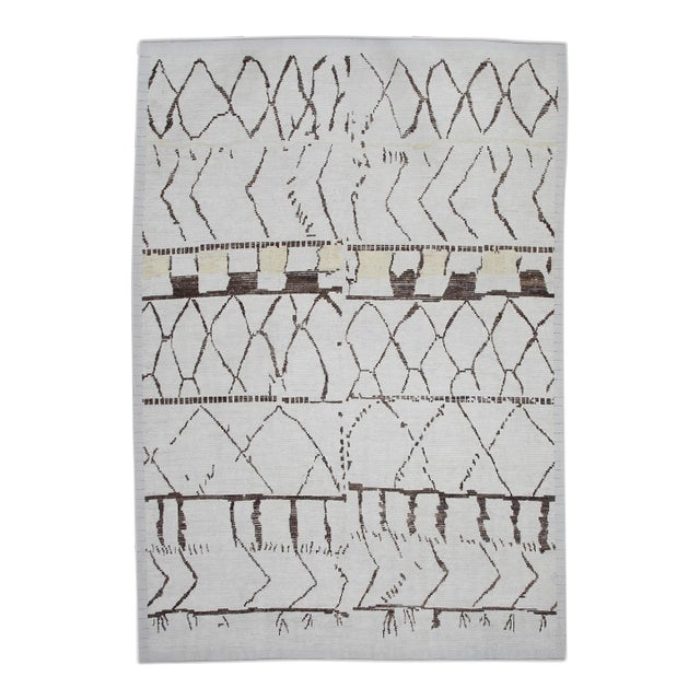 21st Century Modern Moroccan Style Wool Rug in Brown & Beige Design 9'3" X 13' For Sale