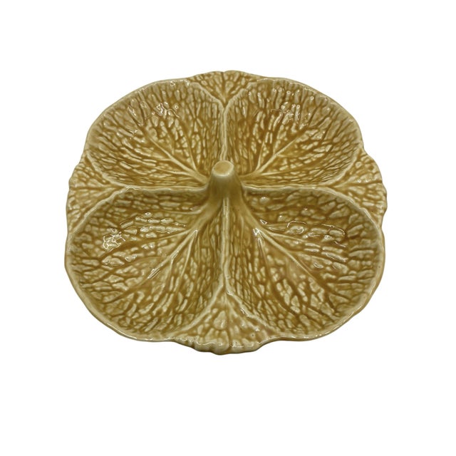 Vintage 1960s- 1970s mid century Honey gold /tan colored cabbage ceramic platter. The platter is great for serving as it...