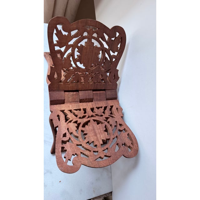 Wood 1970s Hand-Carved Wooden Foldable Book Stand - Brown For Sale - Image 7 of 7