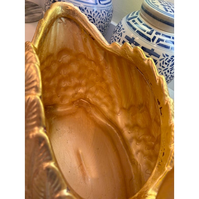 Large Hand Gilded Ceramic Swan Centerpiece Bowl Cachepot in Distressed Gold Leaf Finish For Sale - Image 14 of 16