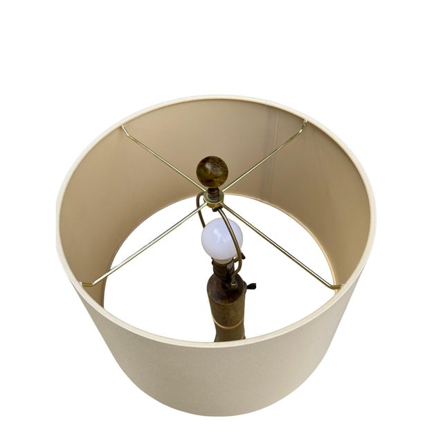 Vintage Mid-Century Jade Column Table Lamp With Cream Lampshade For Sale - Image 12 of 15