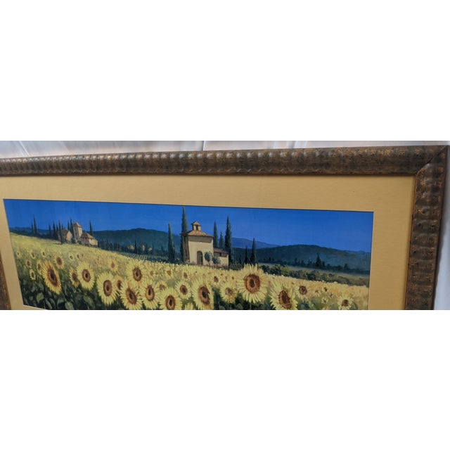 Late 20th Century Large Tuscan Sunflower Panorama Framed & Matted Landscape Print Rustic Italian Countryside For Sale - Image 9 of 17