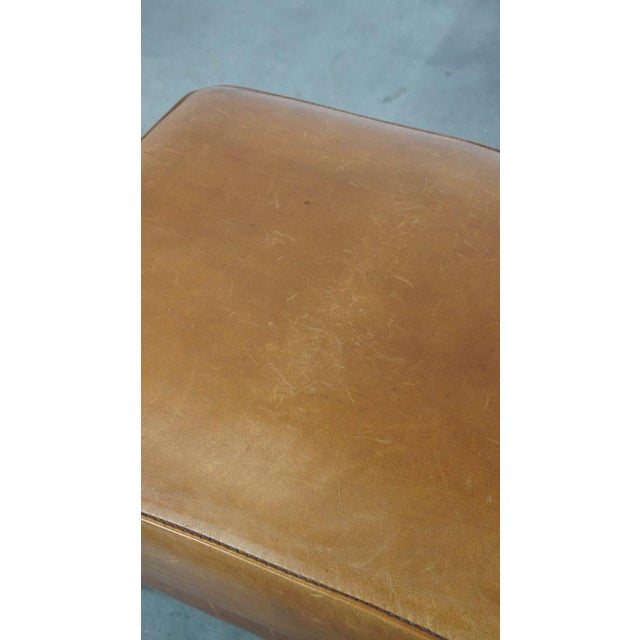 Large English Cognac-Colored Cow Leather Foot Stool For Sale - Image 10 of 11