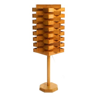 Large Scandinavian Pine Veneer Floor or Table Lamp, 1960s For Sale