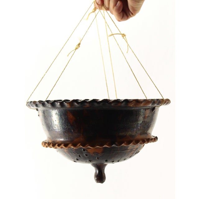 Rustic Circa 1900 Barrio De La Luz Puebla Pottery Hanging Planter Cache Pot Barro Vidriado For Sale - Image 3 of 18