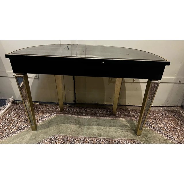 Late 20th Century Lillian August Attributed Distressed Mirrored Demilune Console Table For Sale - Image 5 of 10