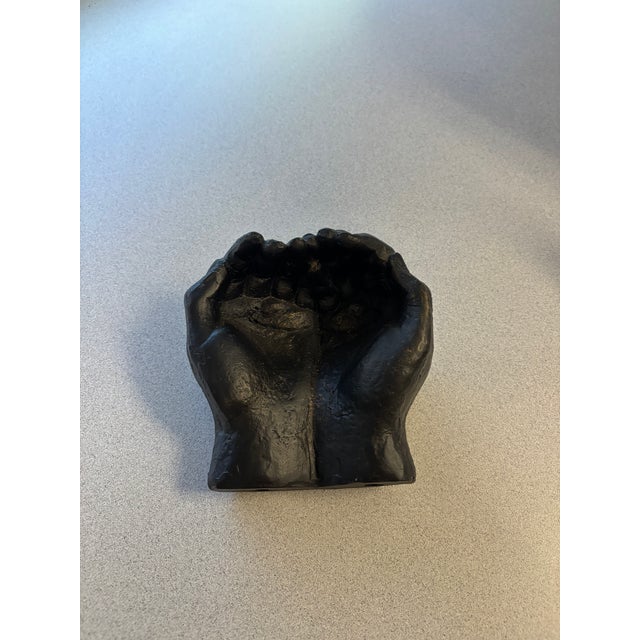 Global Views 2000 - 2009 Sculptural Black Cupped Hands Decorative Bowl For Sale - Image 4 of 5