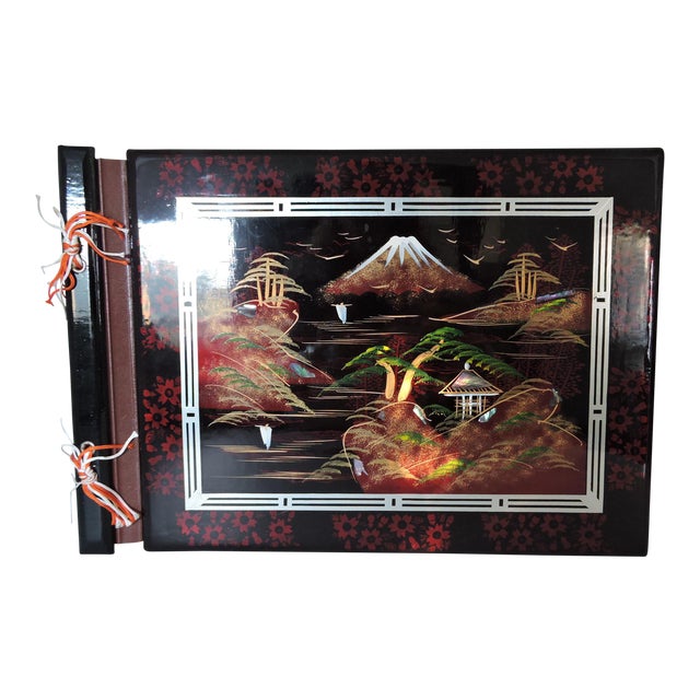 Inlayed Mid Century Vintage Black Red Lacquered Japanese Photograph Album Mount Fuji Boxed Chairish