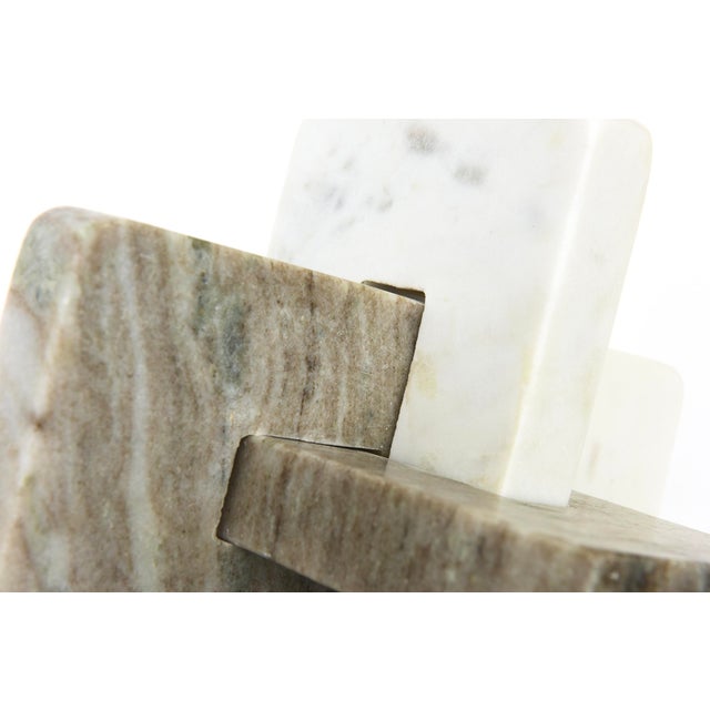 Marble Sculpture of Intersecting Planes and Angles Off White, Tan, Champagne, Beige, Gray For Sale - Image 10 of 10