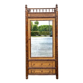 Vintage Tortoise Bamboo Mirror Front Armoire For Sale