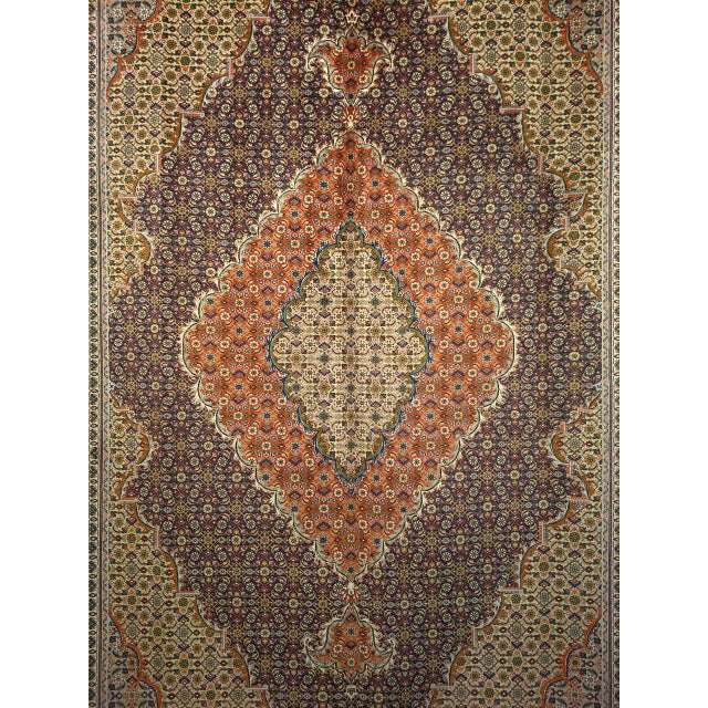 Persian Antique Persian Tabriz Mahi Rug, Hand-Knotted Wool & Silk, Herati Geometric Pattern, Ivory & Blue, 7x10 For Sale - Image 3 of 10
