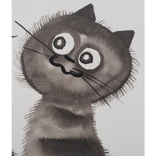Contemporary Laszlo Tibay, Les chats amoureux, Ink & Wash Drawing For Sale - Image 3 of 6
