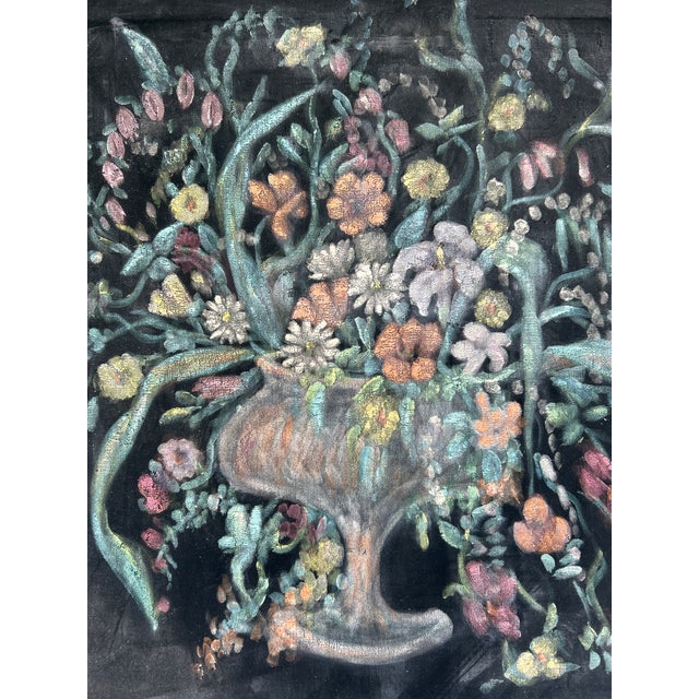 Large Mid-Century Original Floral Painting on Velveteen – Framed 29" X 25" For Sale - Image 12 of 12