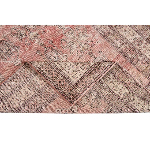 Red Vintage Shabby Chic Handmade Wool Rug For Sale In New York - Image 6 of 13