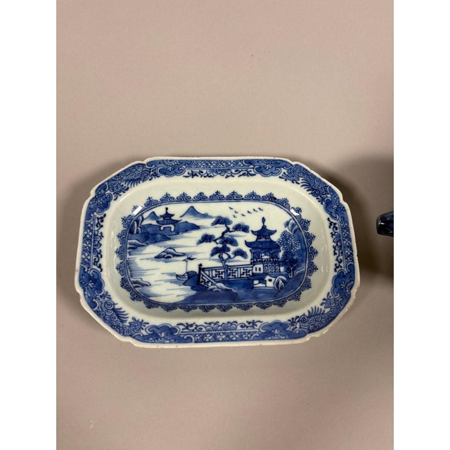Covered terrine and serving platter in blue and white porcelain, China, 18th century. Made for the European market,...