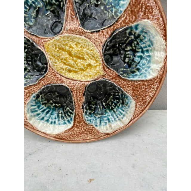 19th Century French Majolica Oyster Plate For Sale - Image 4 of 8