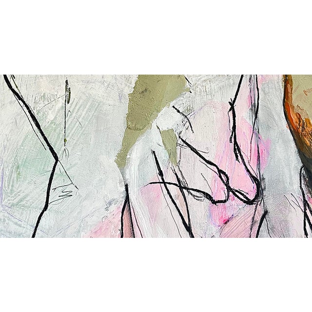 Nonsensical space holding a sensical but simple woman. 23 x 17.25 inches house paint, acrylic, charcoal on white archival...