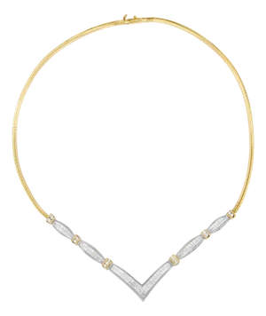 14K Yellow and White Gold 3.00 Cttw Round and Princess Cut Diamond "V" Shape Statement Necklace (H-I Color, SI2-I1 Clarity)