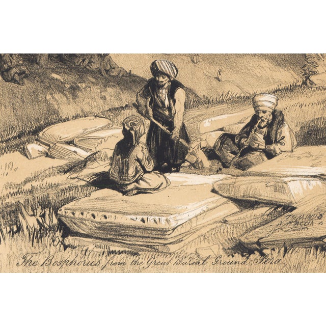 1838 Lithograph of Constantinople "The Bosphorous From the Great Burial Ground, Pera" by John Frederick Lewis For Sale - Image 4 of 4