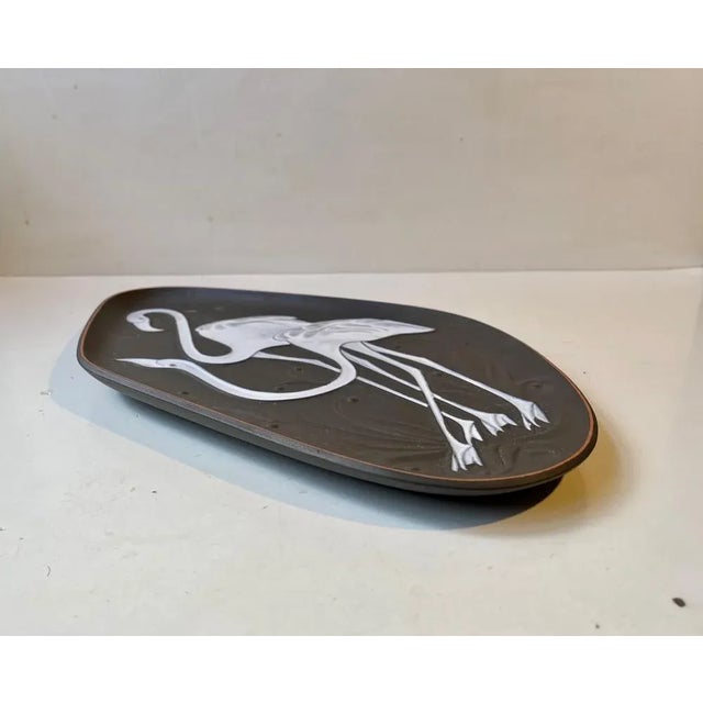 Danish Modern Ceramic Dish with Flamingos by Piotr Labuzek Baro for Knabstrup, 1960s For Sale - Image 6 of 9