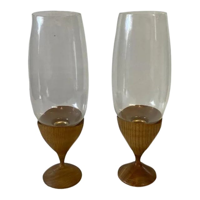 Pair of Danish Mid Century Hurricane Candle Holders For Sale