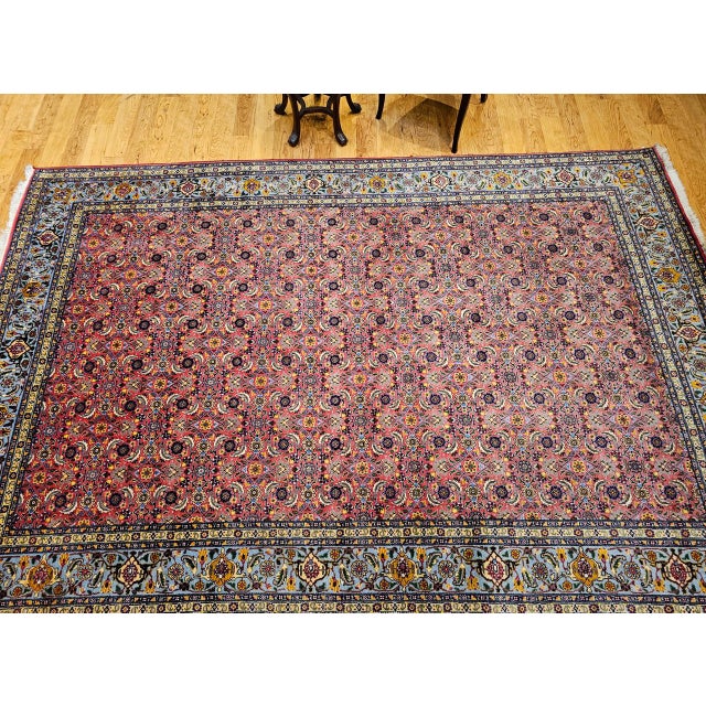Textile Vintage Persian Tabriz Rug, Hand-Knotted Wool, Allover Herati Pattern, Plum & Blue, 7x10 For Sale - Image 7 of 16