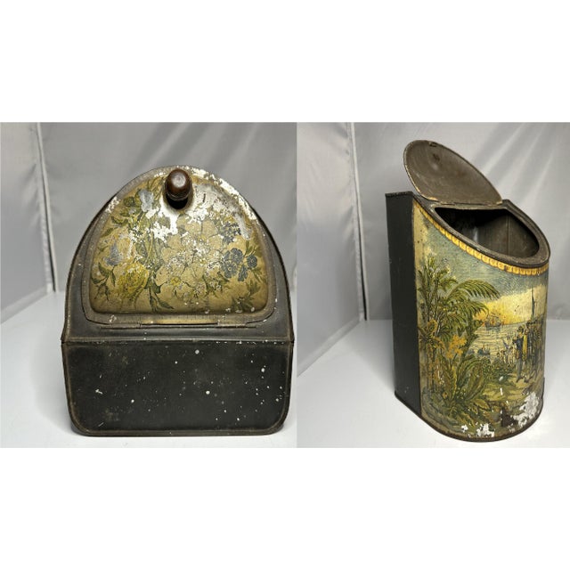Wood Antique Tin-Litho Tobacco Canister: Ponce de Leon General Store Display For Sale - Image 7 of 10