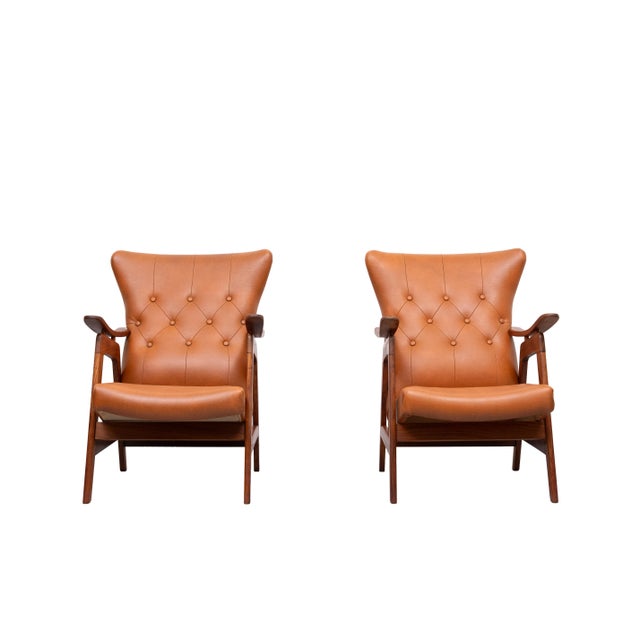 1960s Teak and Faux Leather Lounge Chairs, Holland, 1960s, Set of 2 For Sale - Image 5 of 11