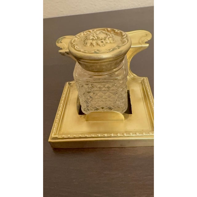 This brass and glass piece of history vintage inkwell is so adorable in it's appearance. There is room on top of the brass...