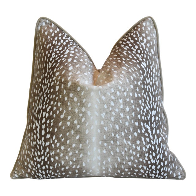 Antelope Deer Fawn Animal Pattern Linen & Velvet Feather/Down Pillow 22" Square For Sale