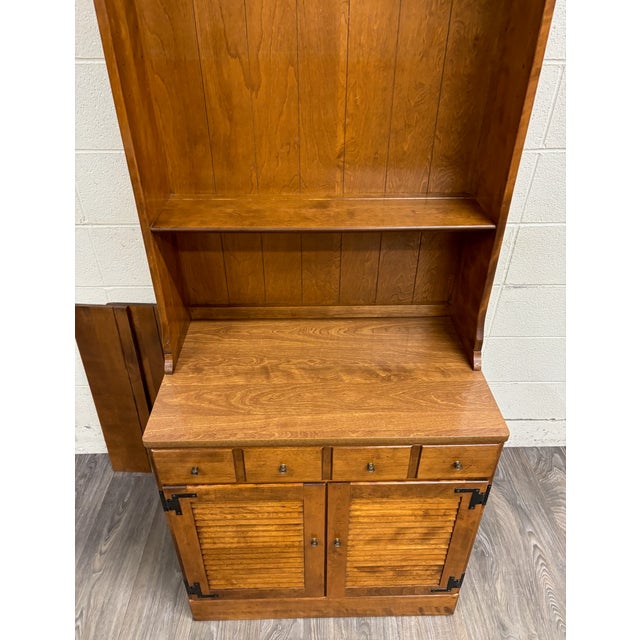 Late 20th Century Vintage Ethan Allen Heirloom Nutmeg Maple CRP Cabinet With Hutch Bookcase For Sale - Image 5 of 14