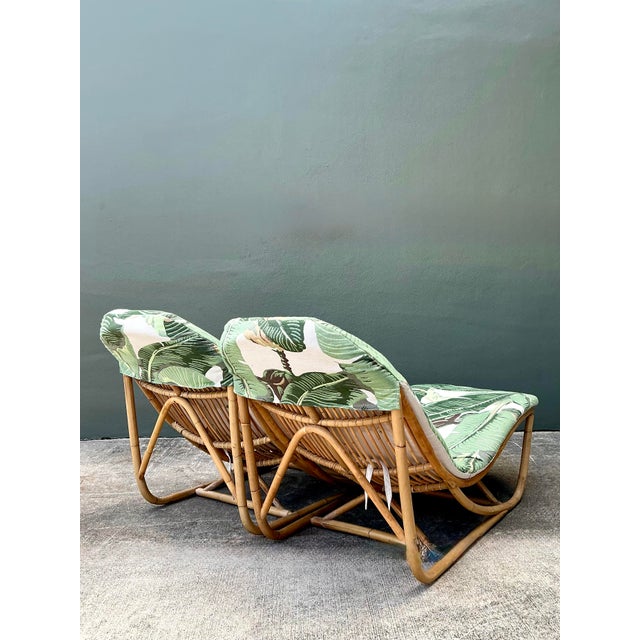 Mid-Century Modern Vintage Bent Rattan Chaise Lounge in Cw Stockwell - Set of 2 For Sale - Image 3 of 12